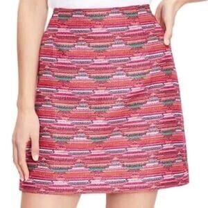 LOFT Mini Skirt Womens 6 Pink Geometric Striped Woven Boho Preppy Mod Artisan